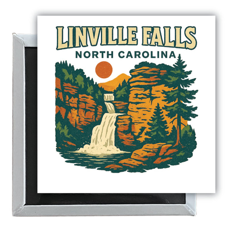 Linville Falls North Carolina Vintage Design Souvenir 2.5 x 2.5-Inch Fridge Magnet 