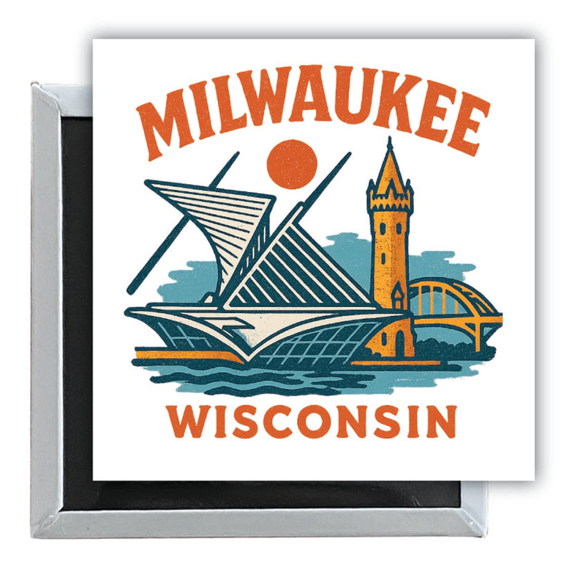 Milwaukee Wisconsin Vintage Design Souvenir 2.5 x 2.5-Inch Fridge Magnet 