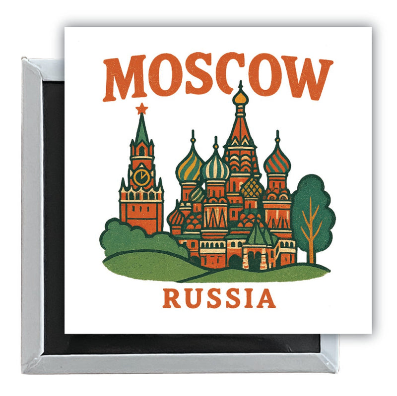 Moscow Russia Vintage Design Souvenir 2.5 x 2.5-Inch Fridge Magnet 