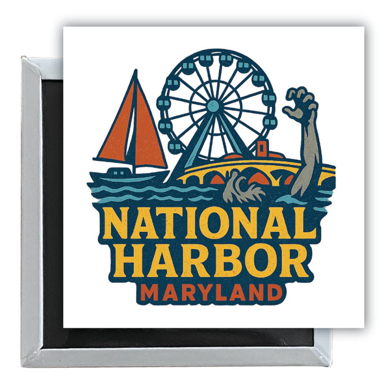 National Harbor Maryland Vintage Design Souvenir 2.5 x 2.5-Inch Fridge Magnet 