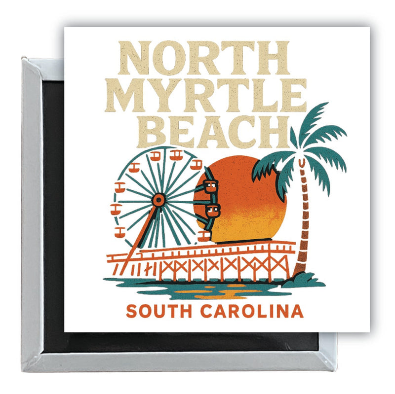North Myrtle Beach South Carolina Vintage Design Souvenir 2.5 x 2.5-Inch Fridge Magnet 