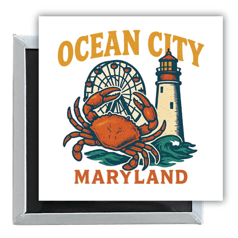 Ocean City Maryland Vintage Design Souvenir 2.5 x 2.5-Inch Fridge Magnet 