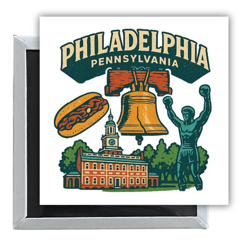 Philadelphia Pennsylvania Vintage Design Souvenir 2.5 x 2.5-Inch Fridge Magnet 