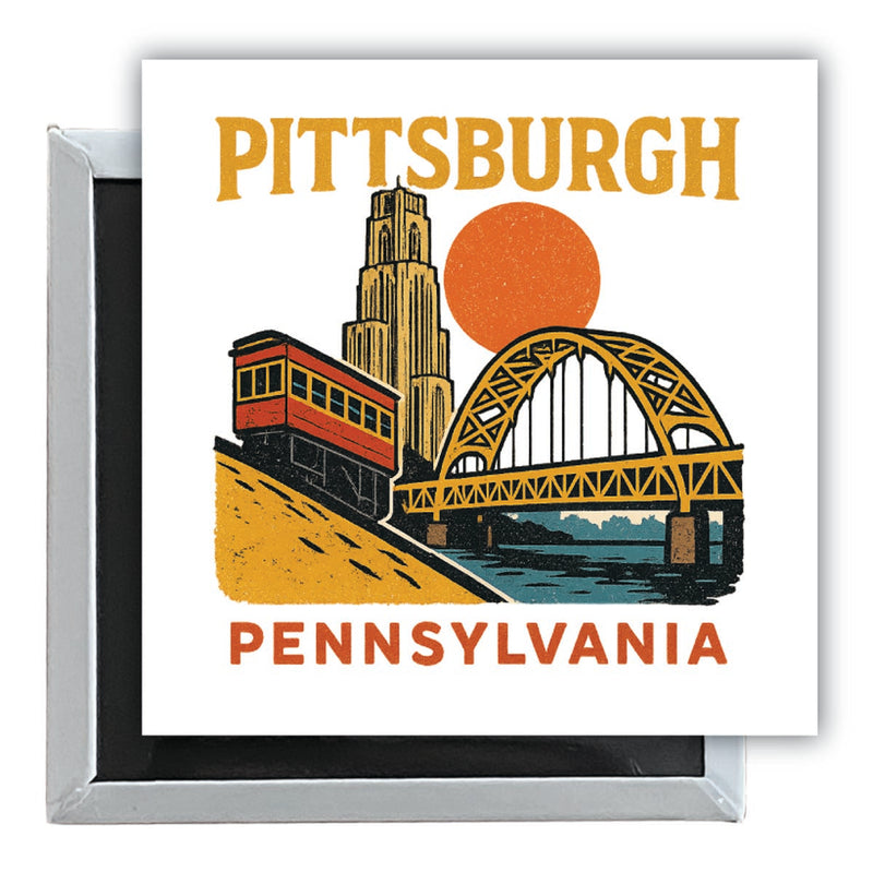 Pittsburgh Pennsylvania Vintage Design Souvenir 2.5 x 2.5-Inch Fridge Magnet 