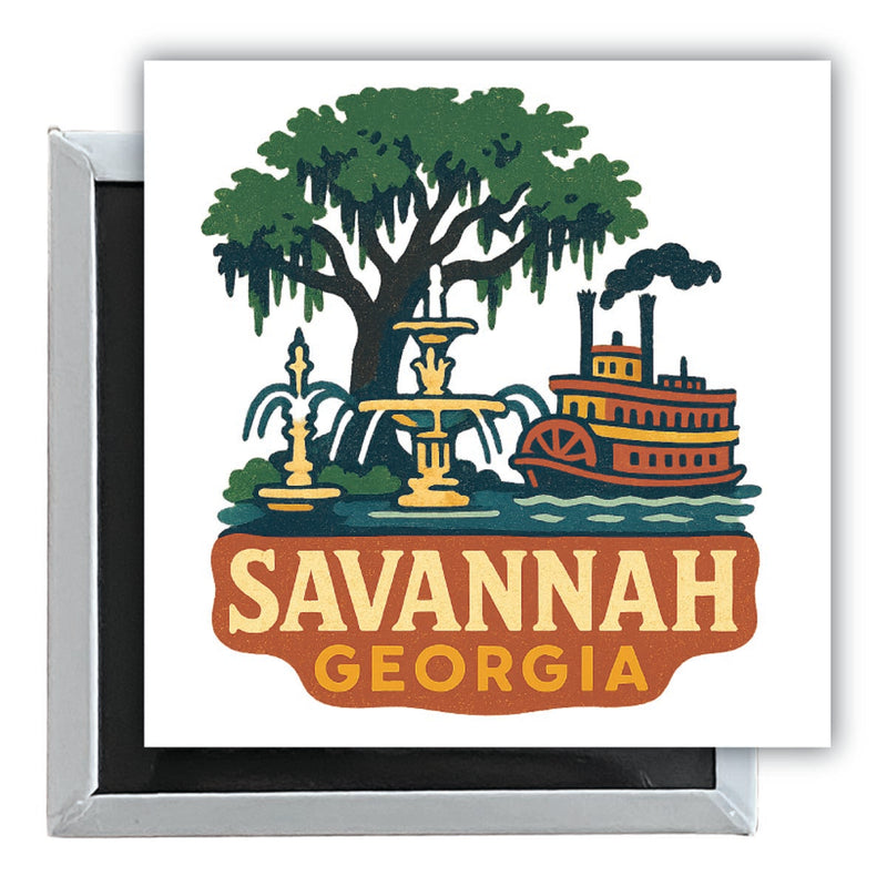 Savannah Georgia Vintage Design Souvenir 2.5 x 2.5-Inch Fridge Magnet 