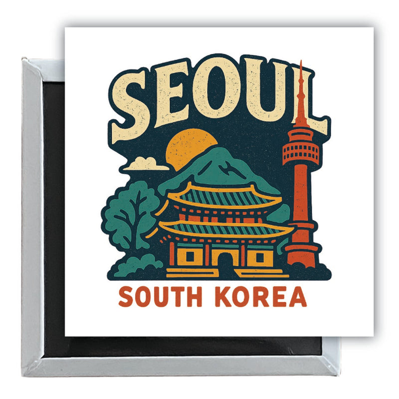 Seoul South Korea Vintage Design Souvenir 2.5 x 2.5-Inch Fridge Magnet 
