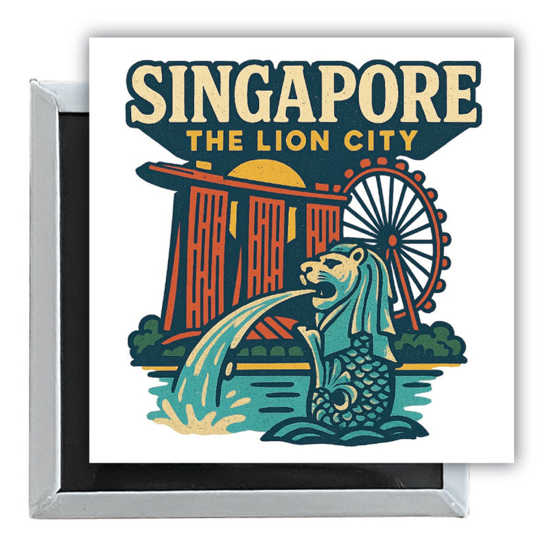 Singapore Vintage Design Souvenir 2.5 x 2.5-Inch Fridge Magnet 