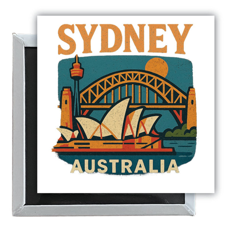 Sydney Australia Vintage Design Souvenir 2.5 x 2.5-Inch Fridge Magnet 