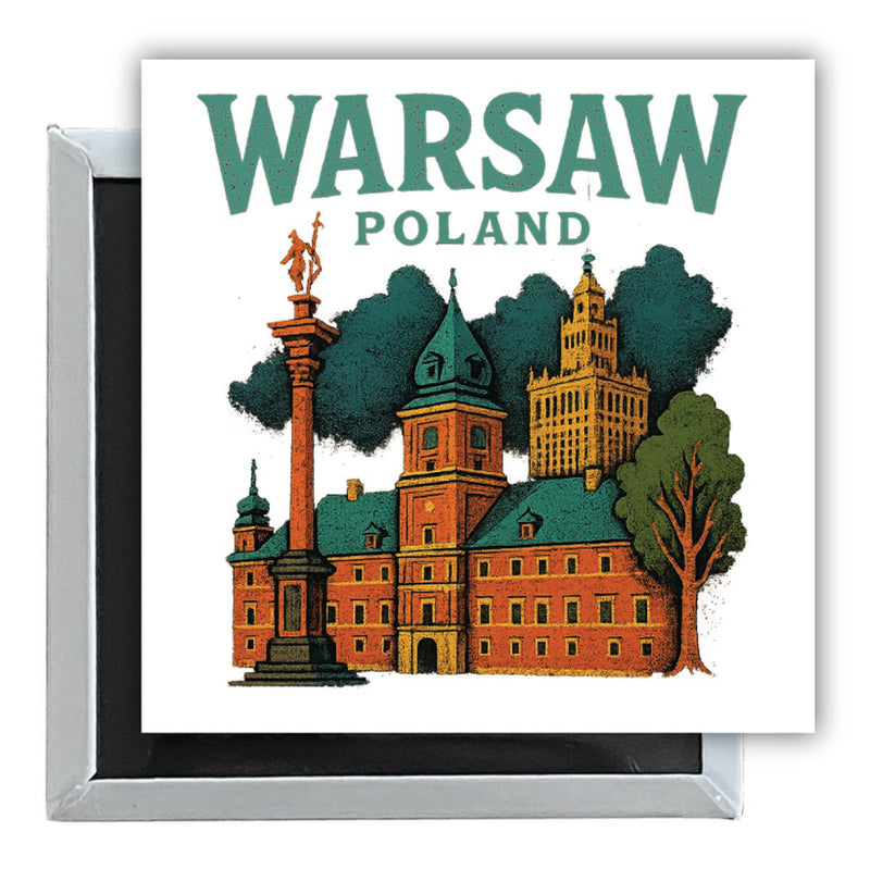 Warsaw Poland Vintage Design Souvenir 2.5 x 2.5-Inch Fridge Magnet 