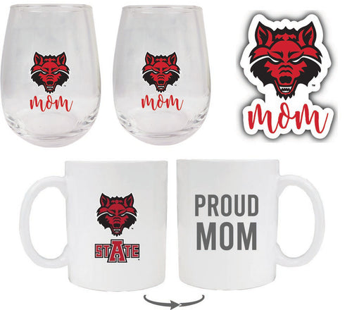 Arkansas State Collegiate Mom Gift Set - Decal, Coffee Mug & Stemless Wine Glass 