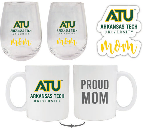 Arkansas Tech University Collegiate Mom Gift Set - Decal, Coffee Mug & Stemless Wine Glass 