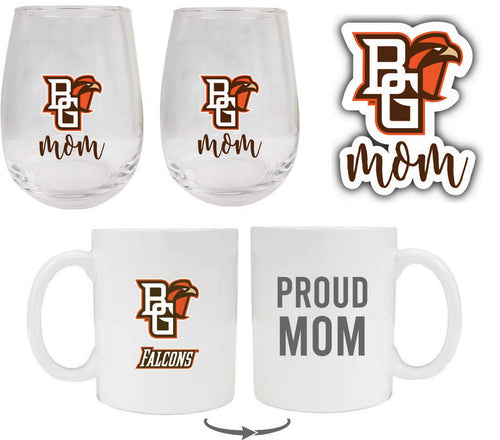 Bowling Green Falcons Collegiate Mom Gift Set - Decal, Coffee Mug & Stemless Wine Glass 