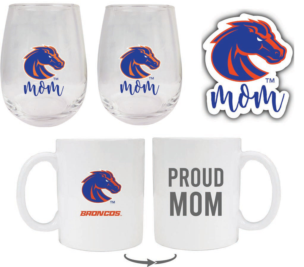 Boise State Broncos Collegiate Mom Gift Set - Decal, Coffee Mug & Stemless Wine Glass 