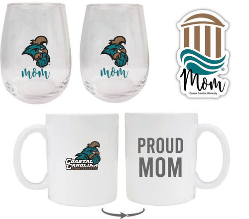 Coastal Carolina University Collegiate Mom Gift Set - Decal, Coffee Mug & Stemless Wine Glass 