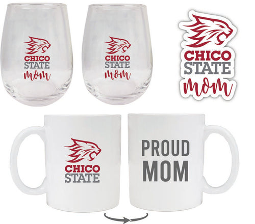California State University, Chico Collegiate Mom Gift Set - Decal, Coffee Mug & Stemless Wine Glass 