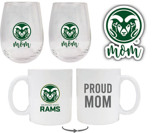 Colorado State Rams Collegiate Mom Gift Set - Decal, Coffee Mug & Stemless Wine Glass 