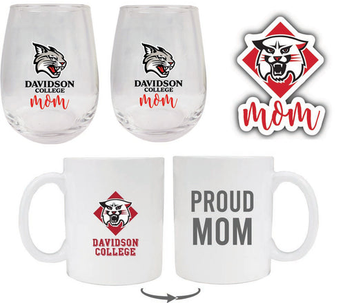Davidson College Collegiate Mom Gift Set - Decal, Coffee Mug & Stemless Wine Glass 
