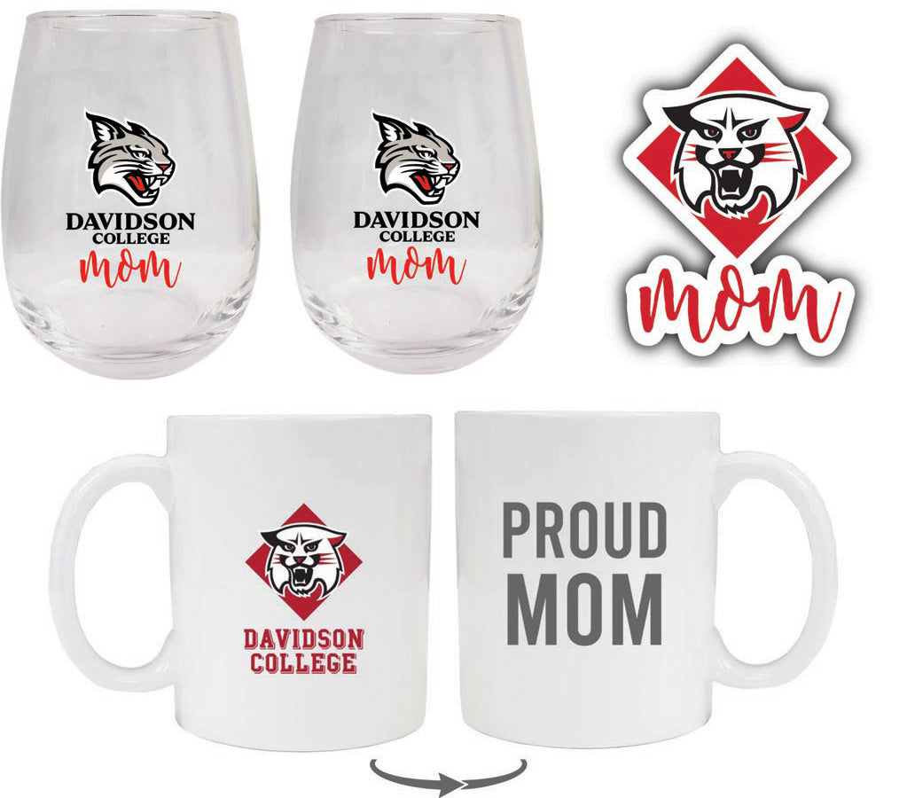 Davidson College Collegiate Mom Gift Set - Decal, Coffee Mug & Stemless Wine Glass 