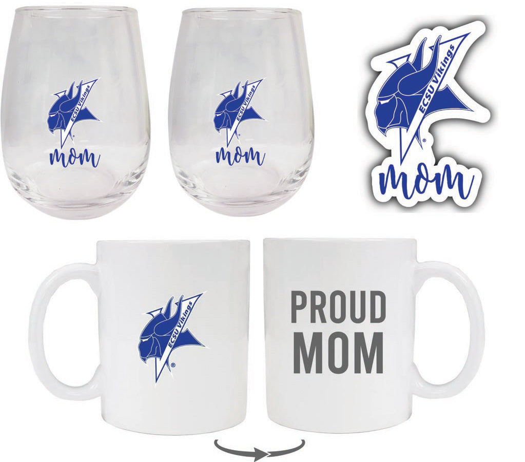 Elizabeth City State University Collegiate Mom Gift Set - Decal, Coffee Mug & Stemless Wine Glass 