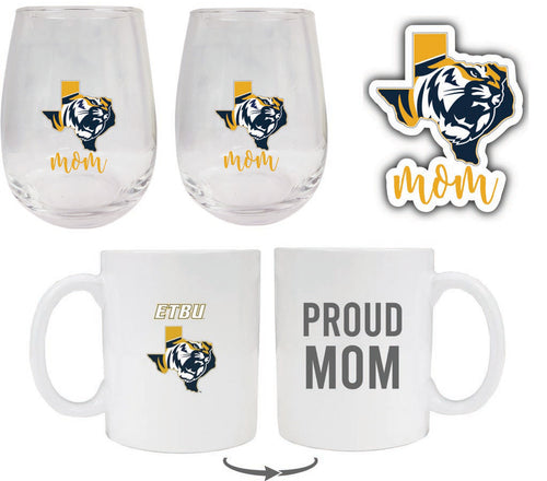 East Texas Baptist University Collegiate Mom Gift Set - Decal, Coffee Mug & Stemless Wine Glass 