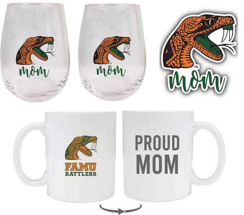Florida A&M Rattlers Collegiate Mom Gift Set - Decal, Coffee Mug & Stemless Wine Glass 