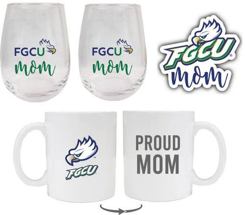 Florida Gulf Coast Eagles Collegiate Mom Gift Set - Decal, Coffee Mug & Stemless Wine Glass 