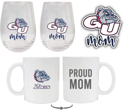Gonzaga Bulldogs Collegiate Mom Gift Set - Decal, Coffee Mug & Stemless Wine Glass 