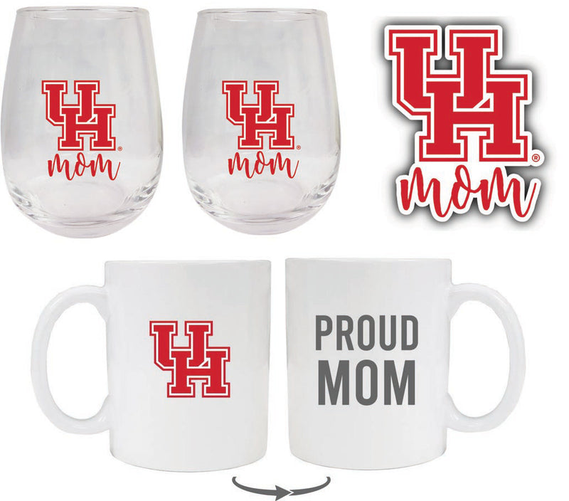 High Point University Collegiate Mom Gift Set - Decal, Coffee Mug & Stemless Wine Glass 