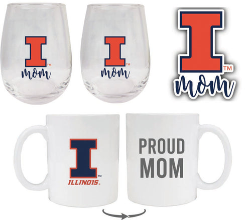 Illinois State Redbirds Collegiate Mom Gift Set - Decal, Coffee Mug & Stemless Wine Glass 