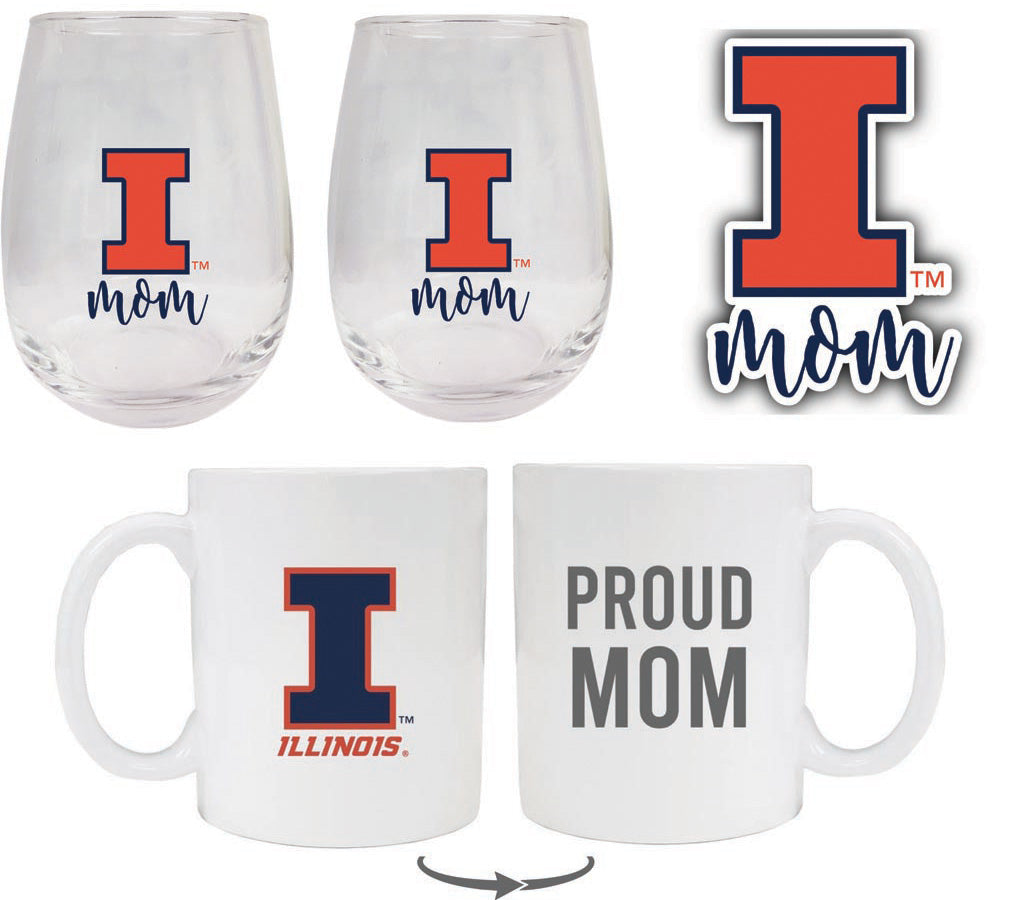 Illinois State Redbirds Collegiate Mom Gift Set - Decal, Coffee Mug & Stemless Wine Glass 