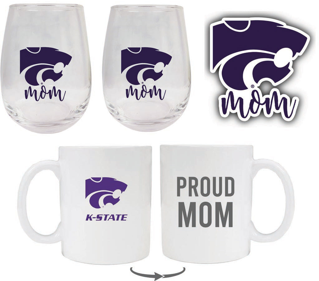 Kansas State Wildcats Collegiate Mom Gift Set - Decal, Coffee Mug & Stemless Wine Glass 