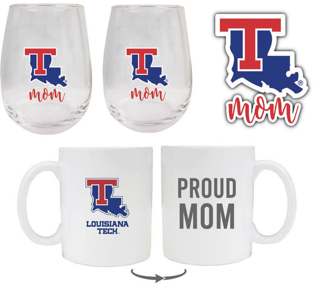 Louisiana Tech Bulldogs Collegiate Mom Gift Set - Decal, Coffee Mug & Stemless Wine Glass 