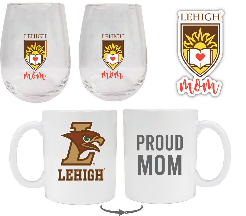 Lehigh University Mountain Hawks Collegiate Mom Gift Set - Decal, Coffee Mug & Stemless Wine Glass 