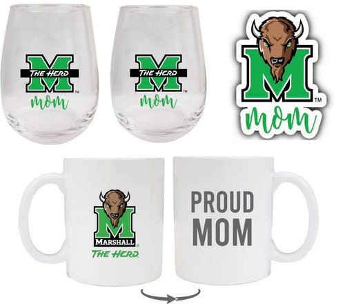 Marshall Thundering Herd Collegiate Mom Gift Set - Decal, Coffee Mug & Stemless Wine Glass 