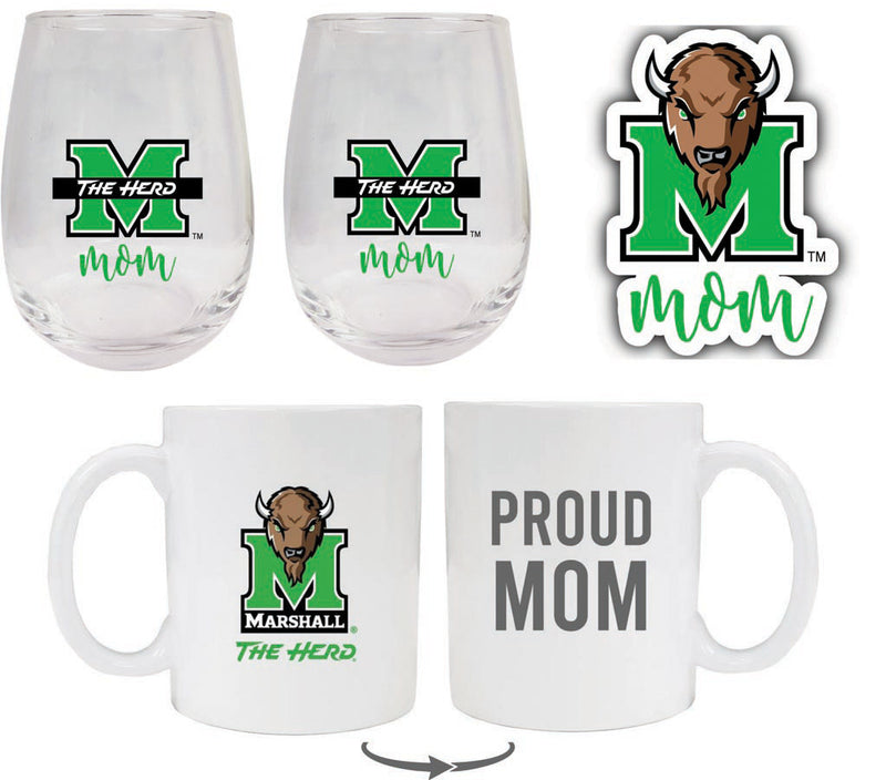 Marshall Thundering Herd Collegiate Mom Gift Set - Decal, Coffee Mug & Stemless Wine Glass 