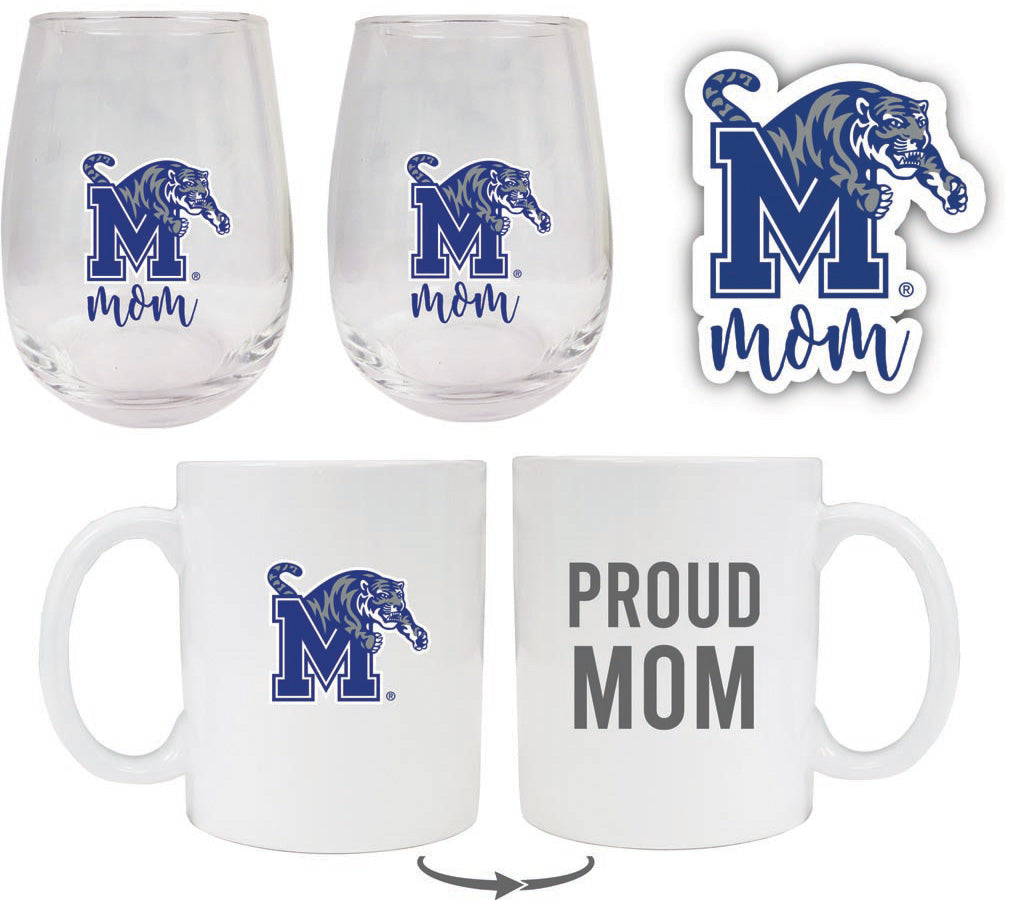 Memphis Tigers Collegiate Mom Gift Set - Decal, Coffee Mug & Stemless Wine Glass 