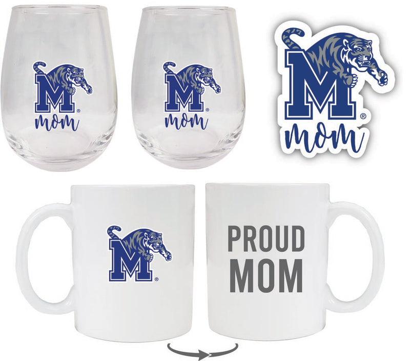 Memphis Tigers Collegiate Mom Gift Set - Decal, Coffee Mug & Stemless Wine Glass 