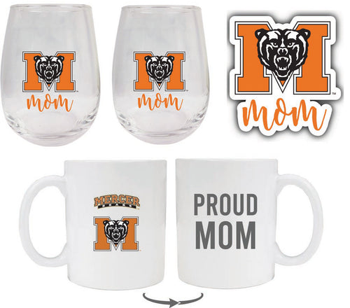 Mercer University Collegiate Mom Gift Set - Decal, Coffee Mug & Stemless Wine Glass 