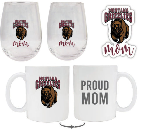 Montana University Collegiate Mom Gift Set - Decal, Coffee Mug & Stemless Wine Glass 