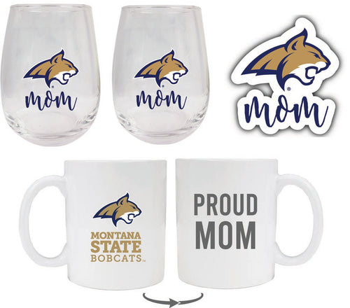 Montana State Bobcats Collegiate Mom Gift Set - Decal, Coffee Mug & Stemless Wine Glass 