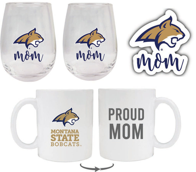 Montana State Bobcats Collegiate Mom Gift Set - Decal, Coffee Mug & Stemless Wine Glass 