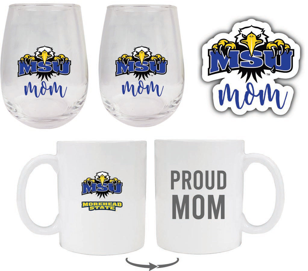 Morehead State University Collegiate Mom Gift Set - Decal, Coffee Mug & Stemless Wine Glass 