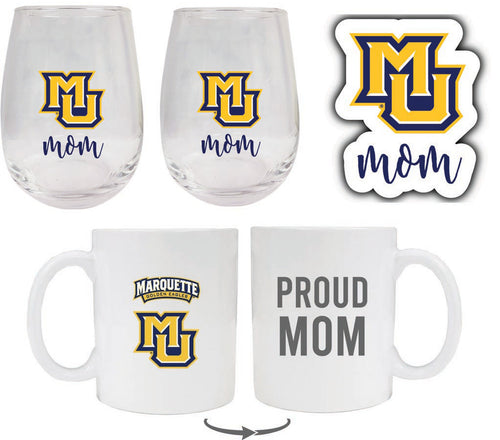 Marquette Golden Eagles Collegiate Mom Gift Set - Decal, Coffee Mug & Stemless Wine Glass 