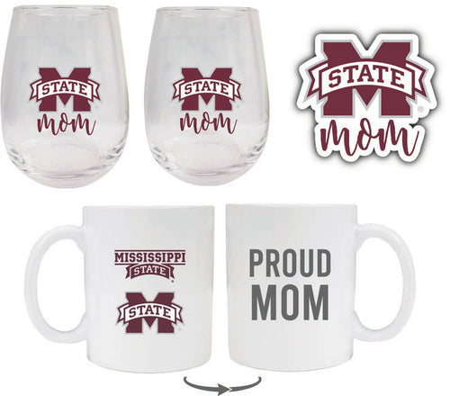 Mississippi State Bulldogs Collegiate Mom Gift Set - Decal, Coffee Mug & Stemless Wine Glass 