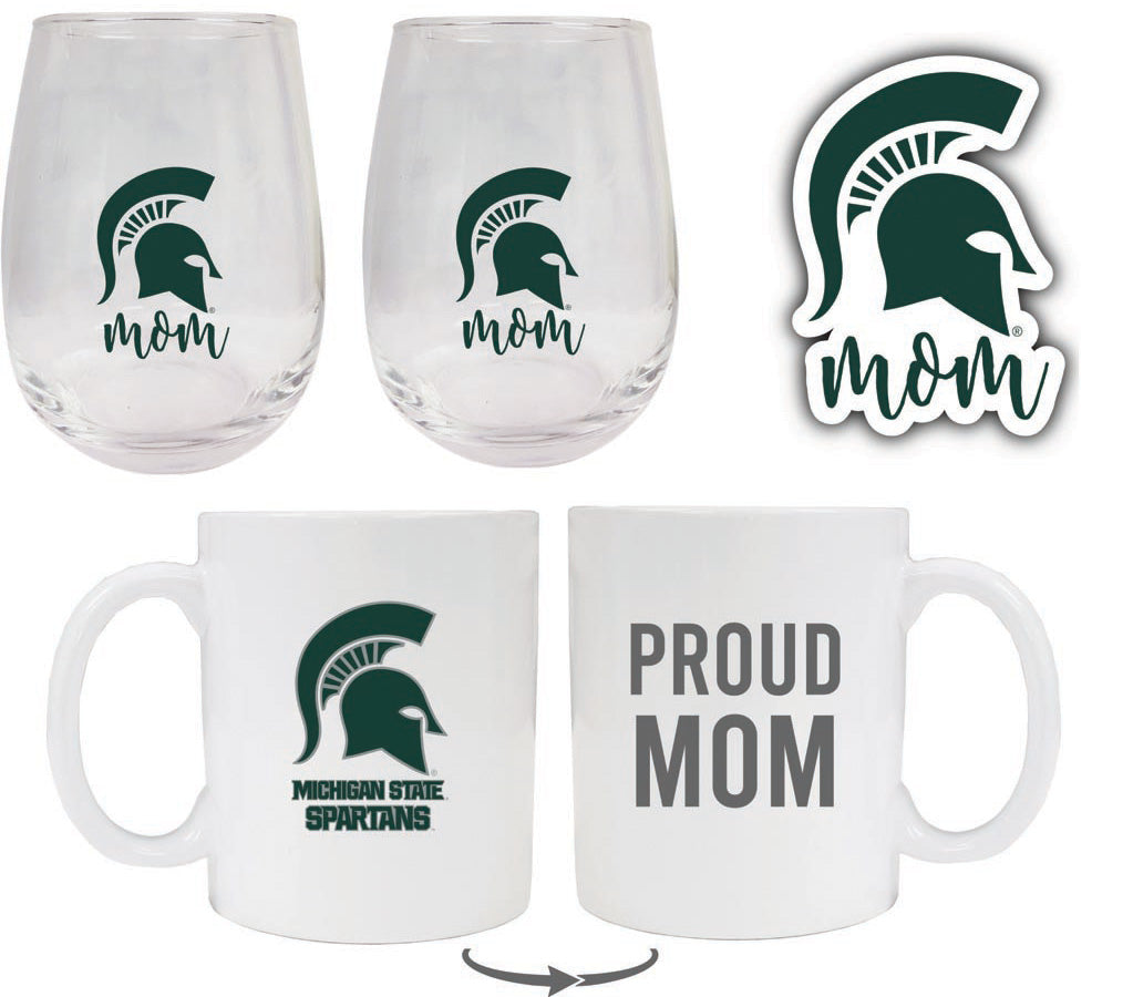 Michigan State Spartans Collegiate Mom Gift Set - Decal, Coffee Mug & Stemless Wine Glass 