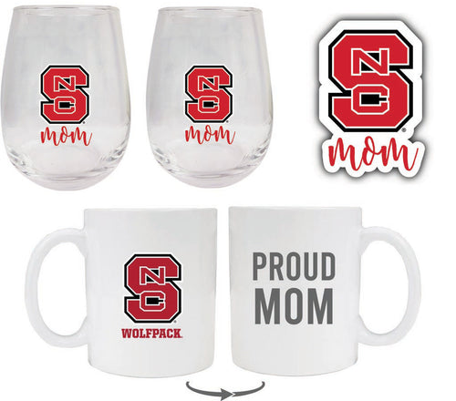 NC State Wolfpack Collegiate Mom Gift Set - Decal, Coffee Mug & Stemless Wine Glass 