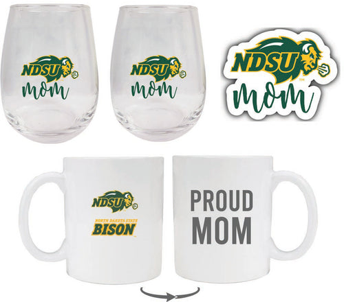 North Dakota State Bison Collegiate Mom Gift Set - Decal, Coffee Mug & Stemless Wine Glass 