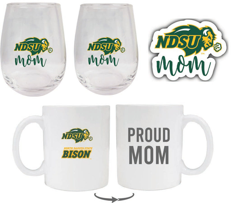 North Dakota State Bison Collegiate Mom Gift Set - Decal, Coffee Mug & Stemless Wine Glass 