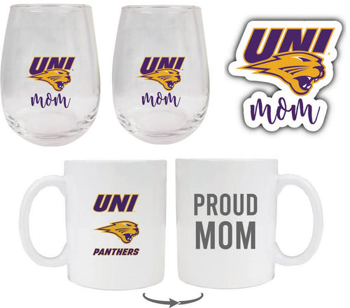 Northern Iowa Panthers Collegiate Mom Gift Set - Decal, Coffee Mug & Stemless Wine Glass 