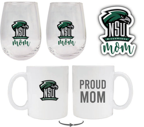 Northeastern State University Riverhawks Collegiate Mom Gift Set - Decal, Coffee Mug & Stemless Wine Glass 